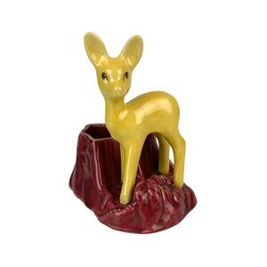 Shawnee Pottery Deer Ceramic Planter Pot Yellow & Burgundy Vintage MCM Home #624